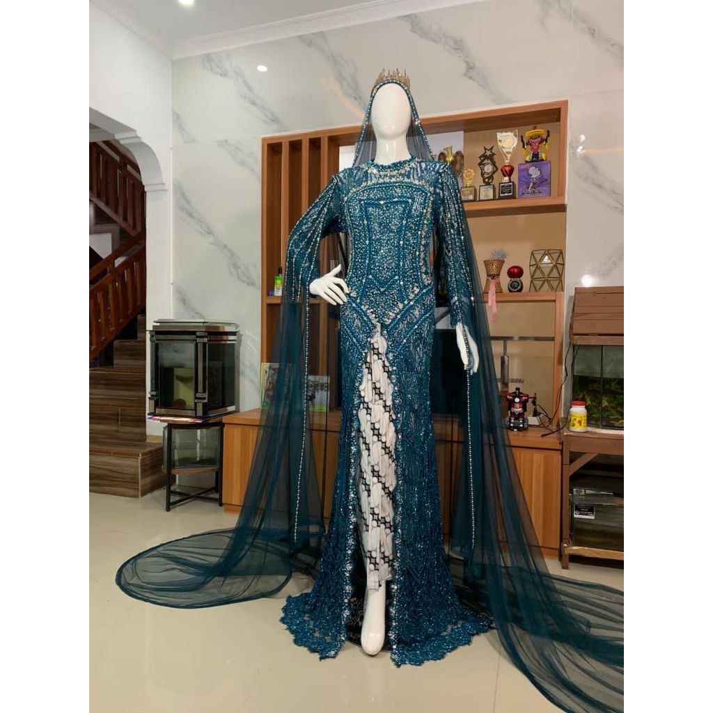kebaya pengantin warna hijau emerald  full payet