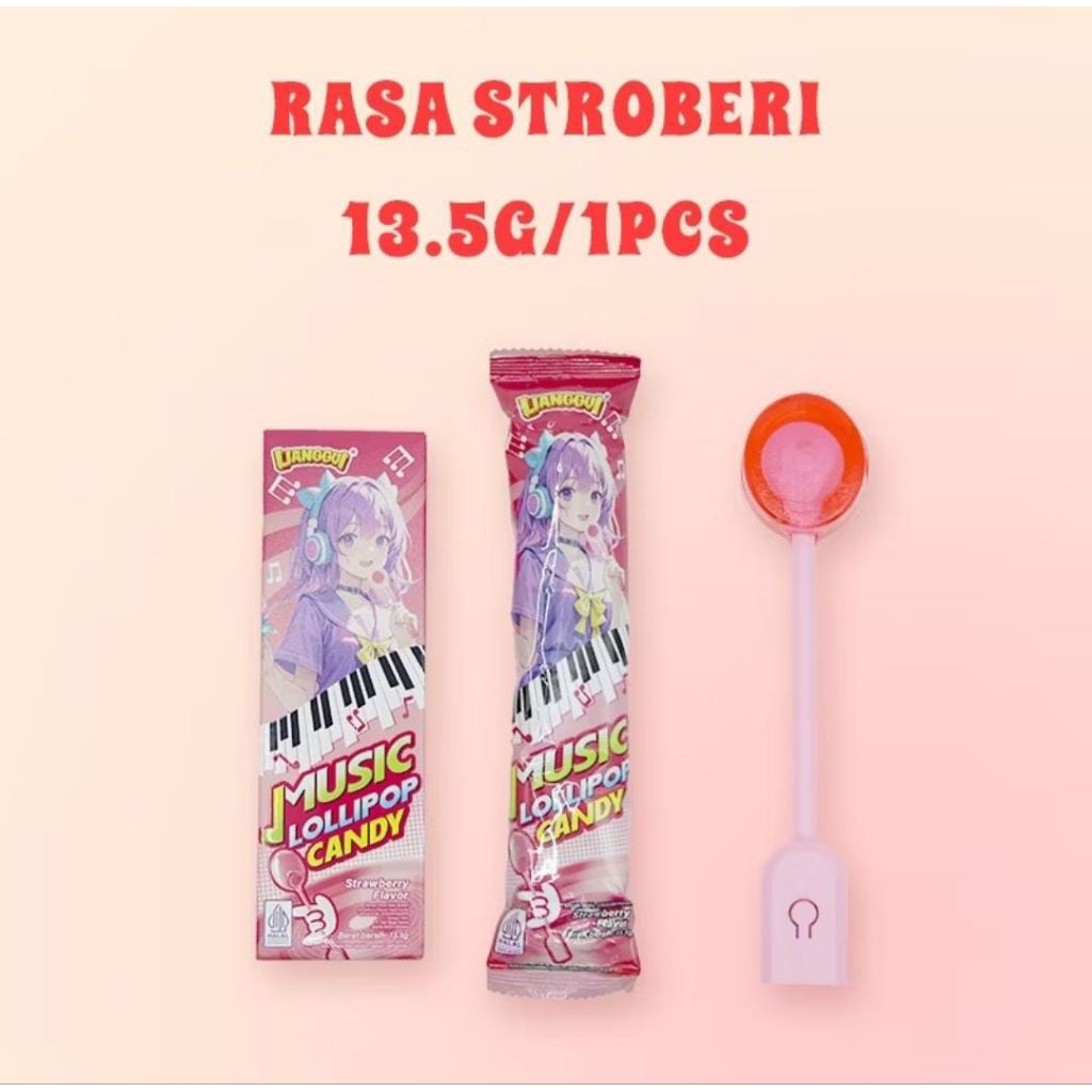 Music Lolipop Candy Halal Permen Musik Lolipop Rasa Apel/Stroberi/Anggur Permen Viral Snack