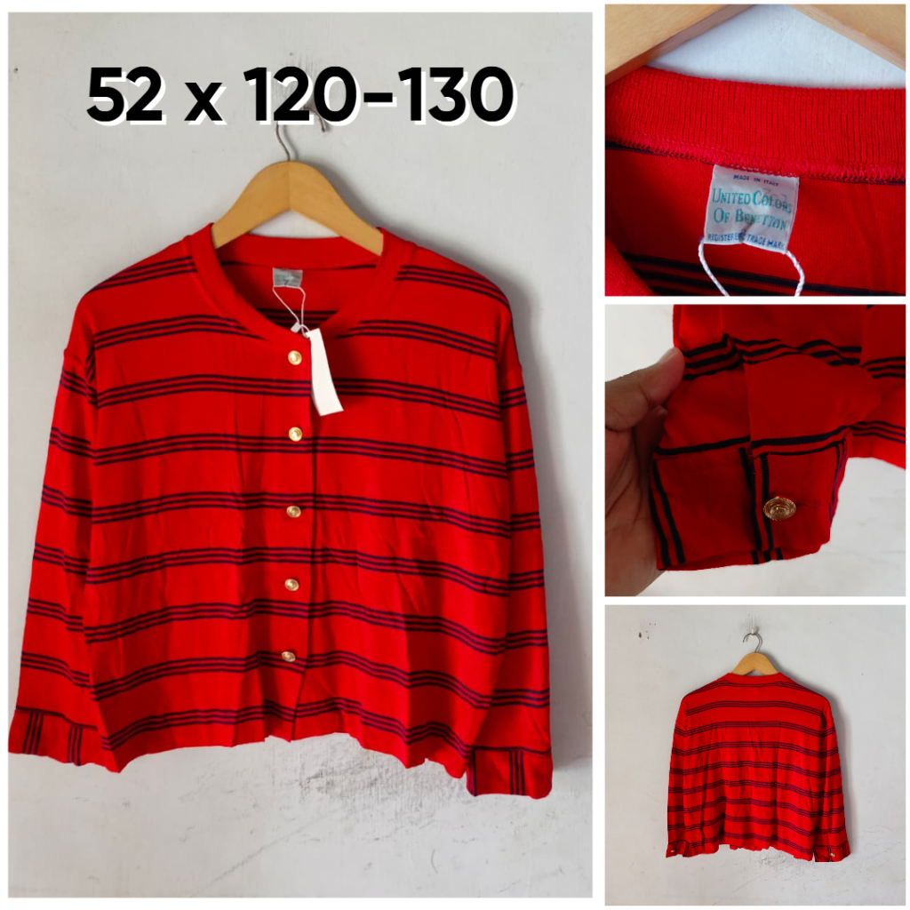 Cardigan United Colors Of Benetton Merah Salur Stripe O Neck Size M Wanita Knit Outer Atasan KL454