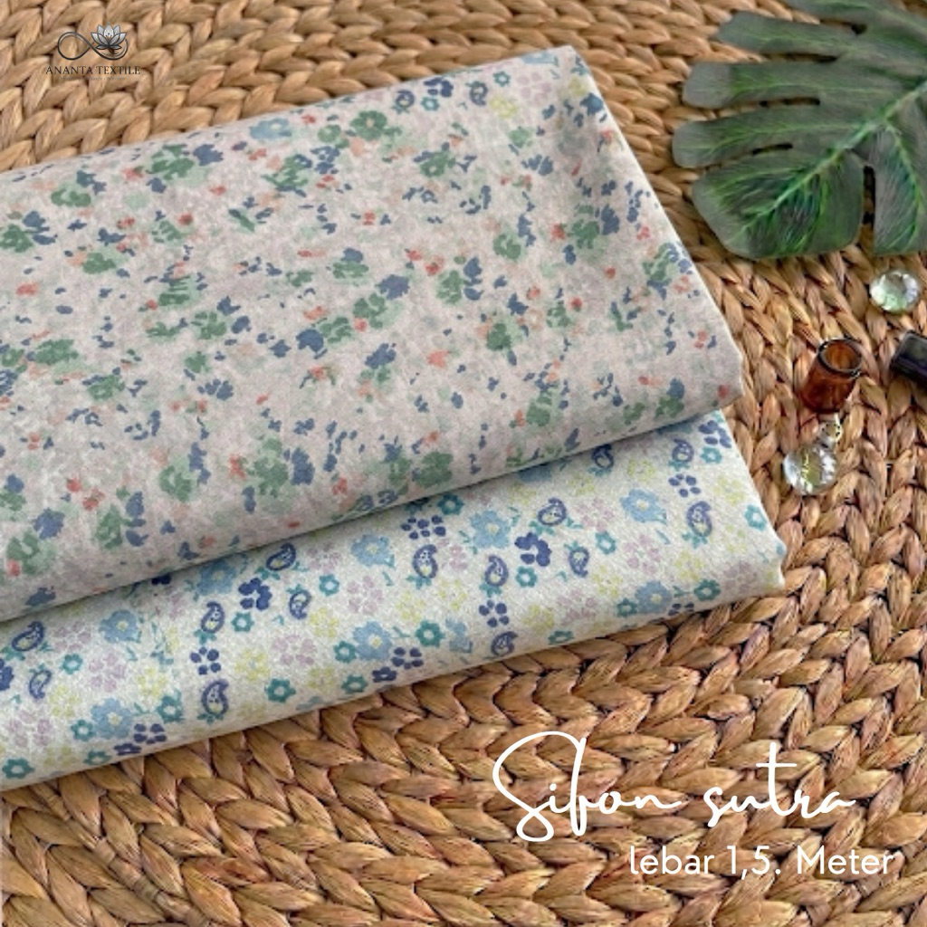 kain sifon sutra motif bunga kecil