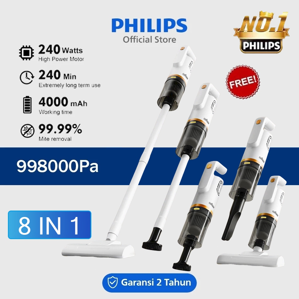 PHILIPS Vacum Cleaner 8 IN 1 Penyedot Debu Portable Cordless Multifungsi / Alat Pel Lantai / Sapu La