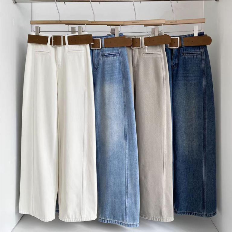GDTIMA Jeans Wanita Retro Highwaist Celana Jeans Longgar Celana Denim
