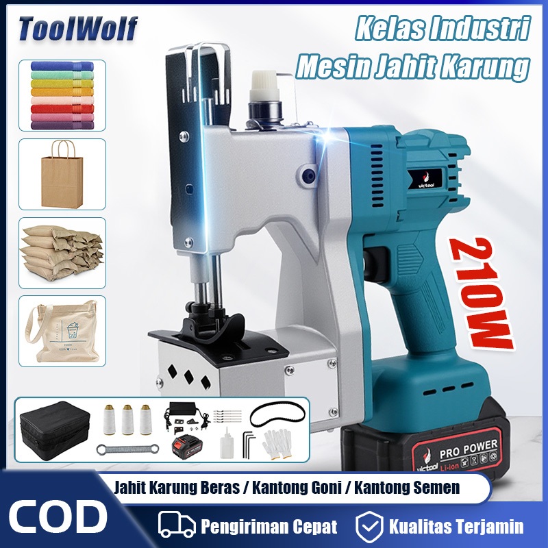 ToolWolf Menjahit Karung Beras Mesin Jahitan Karung 210W Tembaga Murni Tanpa Sikat Portable Bag Clos