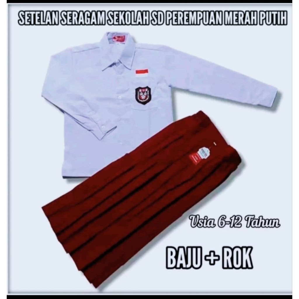 stelan seragam SD merah putih cewek baju panjang rok panjang