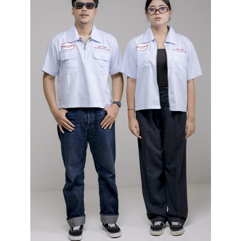 Angkeworld Workshirt Fullzip Unisex Premium | Workshirt Boxy Wanita | Workshirt Casual Pria Wanita |