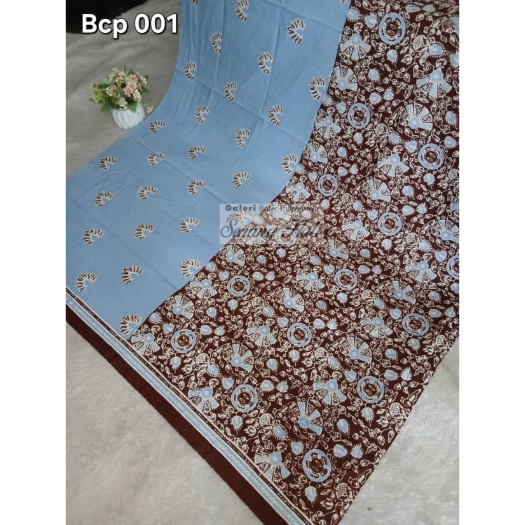 kain batik cap 2dimensi klasik kekinian waana biru coklat