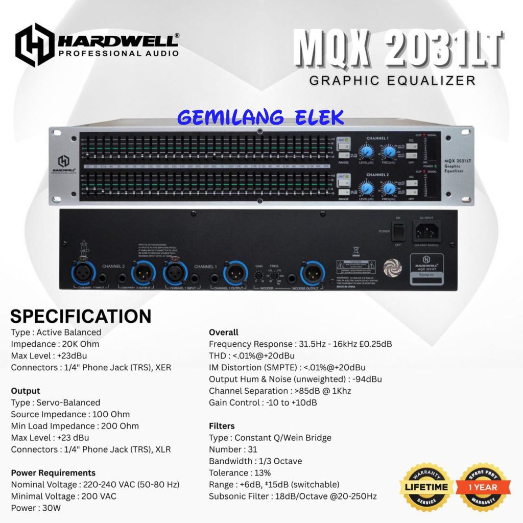 Equaliser HARDWELL EQ MQX 2031 LT/ 2031LT With SUB WOOFER OUTPUT Original