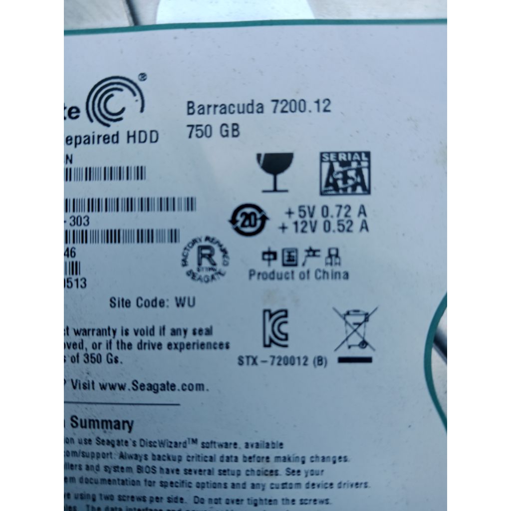Harddisk SEAGATE 750GB BARRACUDA 3.5" SATA DRIVE
