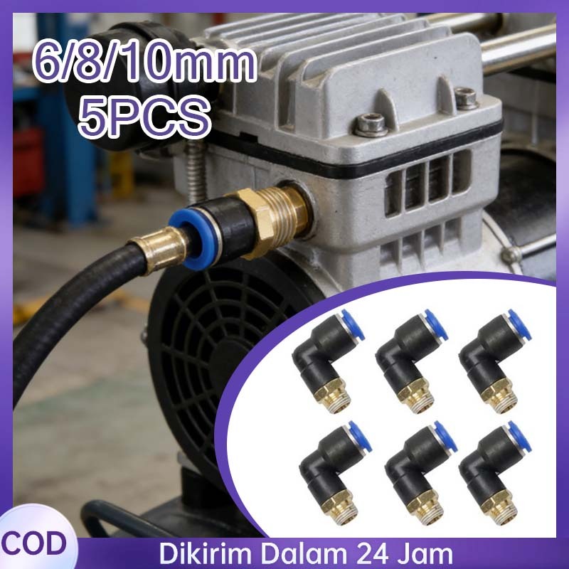 6/8/10mm Fitting Selang 5pcs  Colokan Cepat Fitting Pneumatic Sudut Siku-Siku Berbentuk L Fitting El
