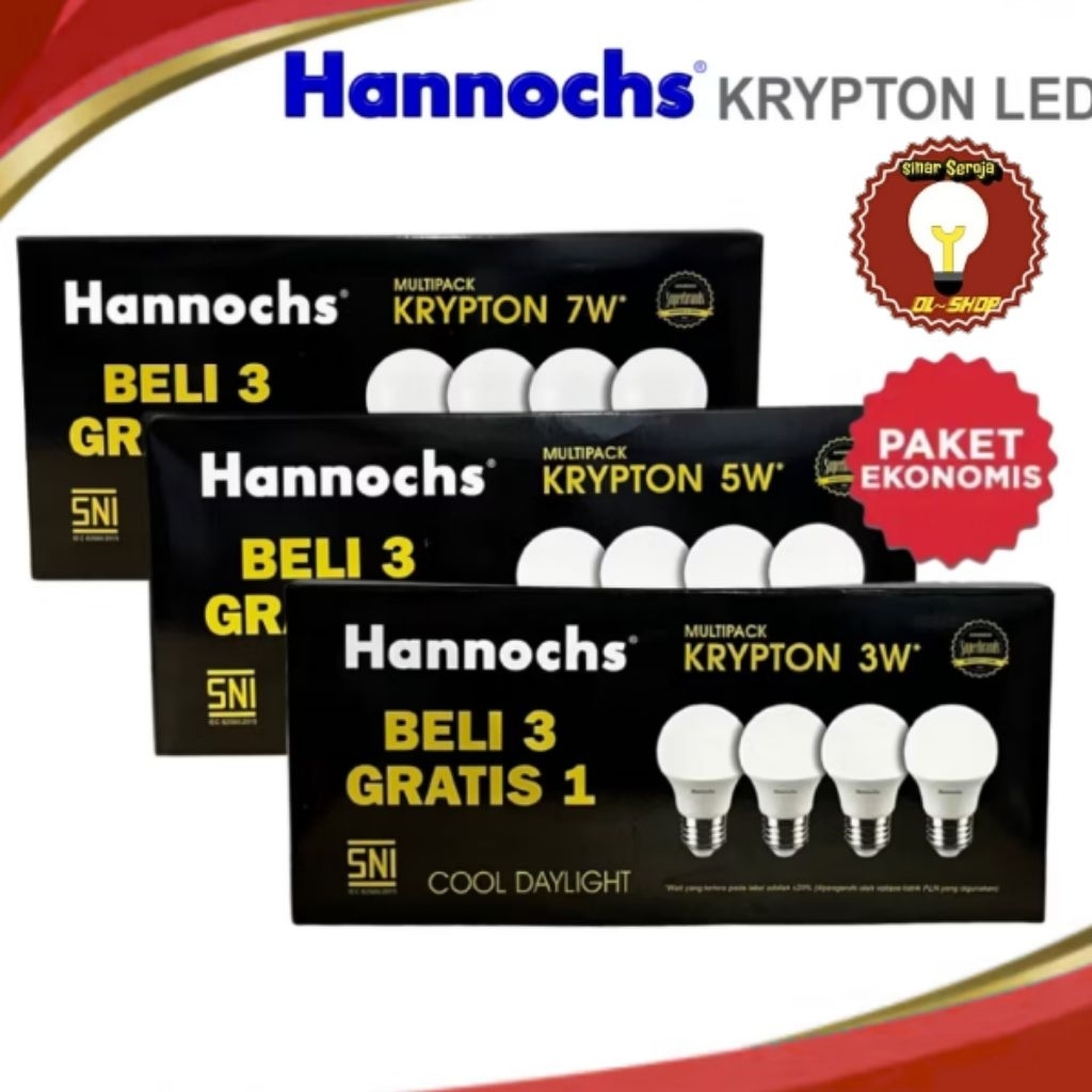 LAMPU LED HANNOCHS KRYPTON / Bohlam Led Hannochs Krypton Paket 3 Gratis 1 5 Watt / 7 Watt / 9 Watt /