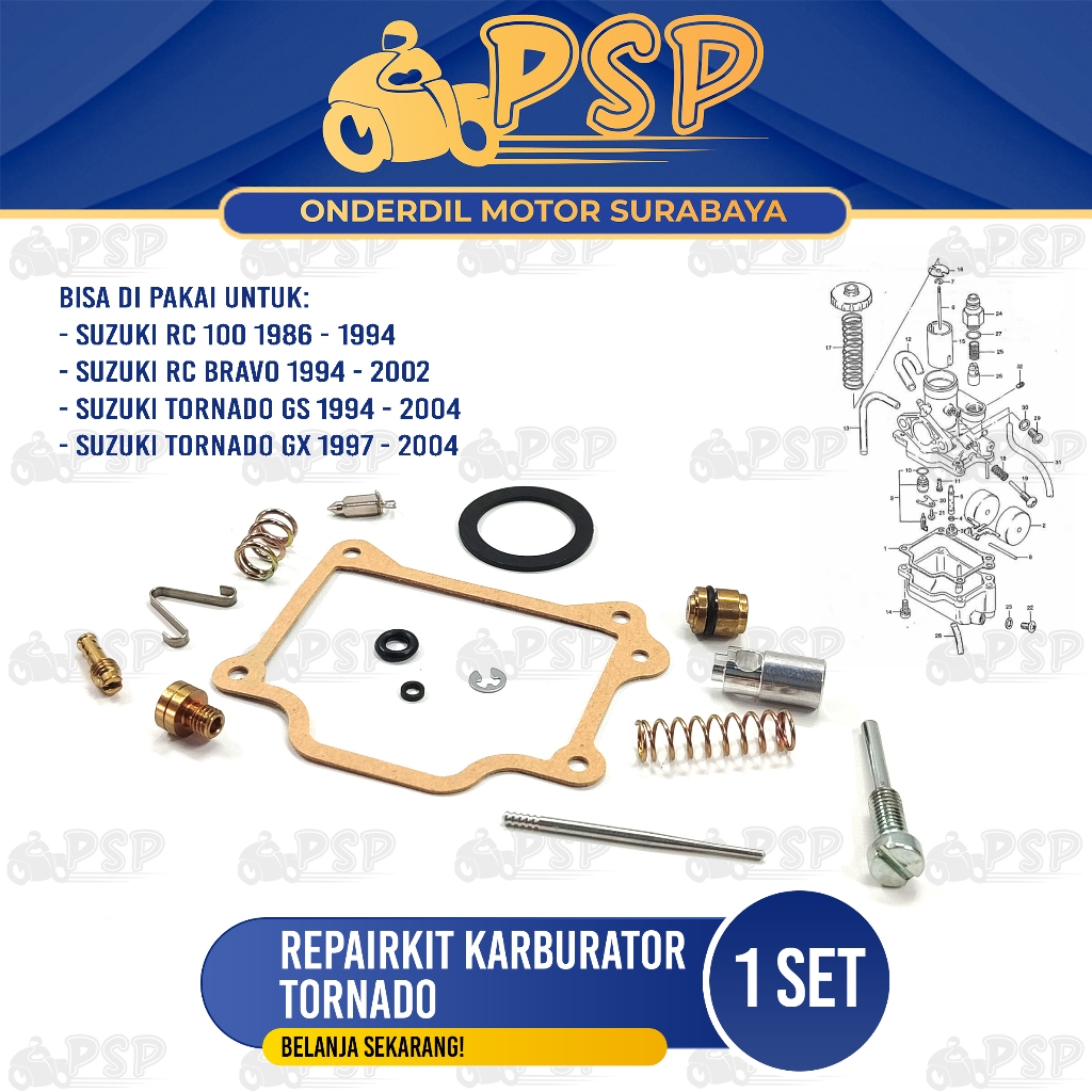 Repairkit Karburator Tornado - Repair Kit Spuyer Karbu Assy Suzuki Brav Crystal RC 100 Tornado GS GX