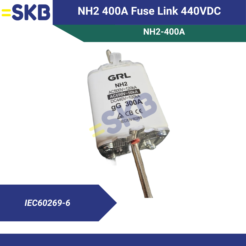 NH2 Fuse Link 400A DC440V Sekering Arus Besar NH Size 2 GRL IEC60269
