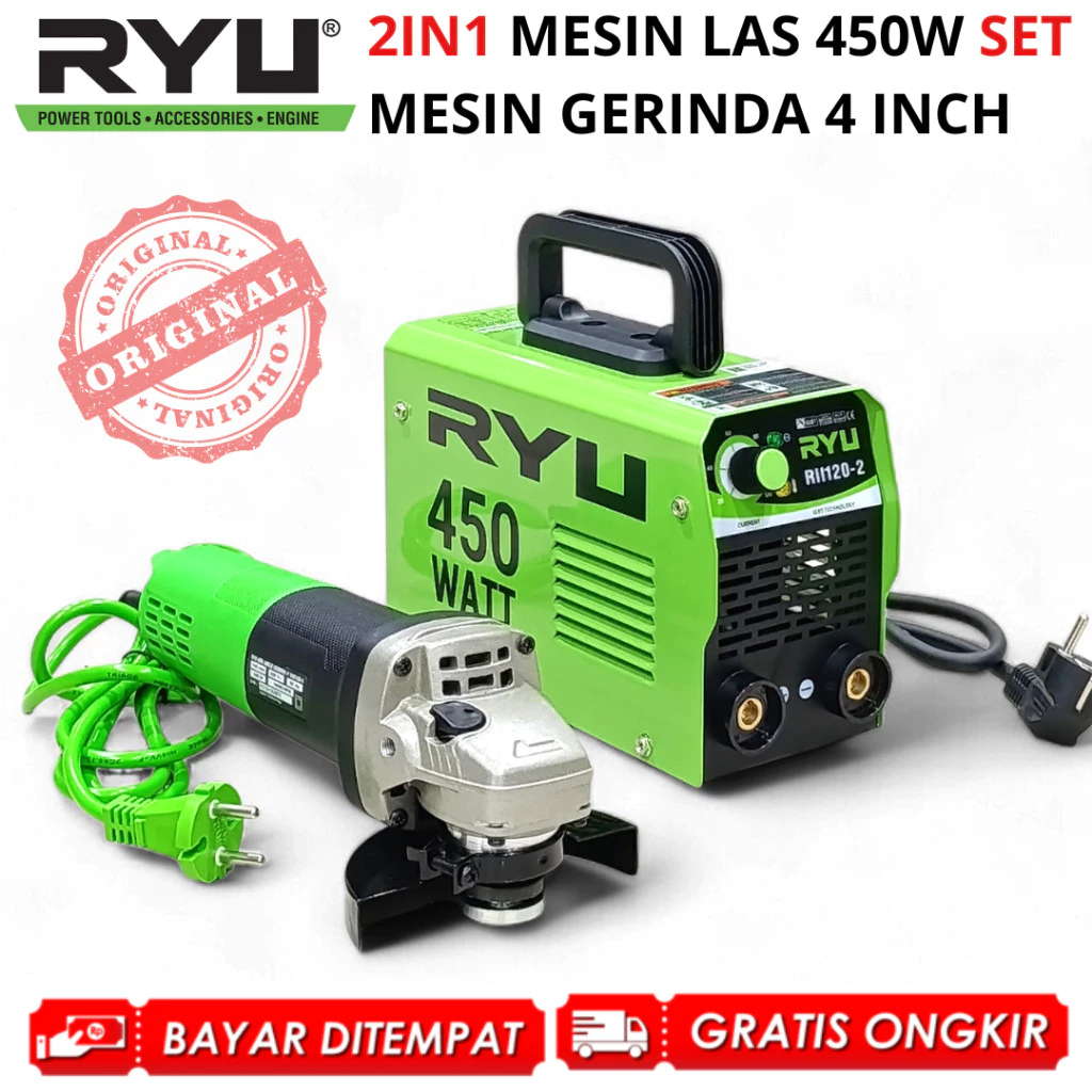 COD - MESIN LAS RYU 450WAT + MESIN GERINDA RYU Mesin Las Listrik / Mesin Las Inverter 120A / Travo L