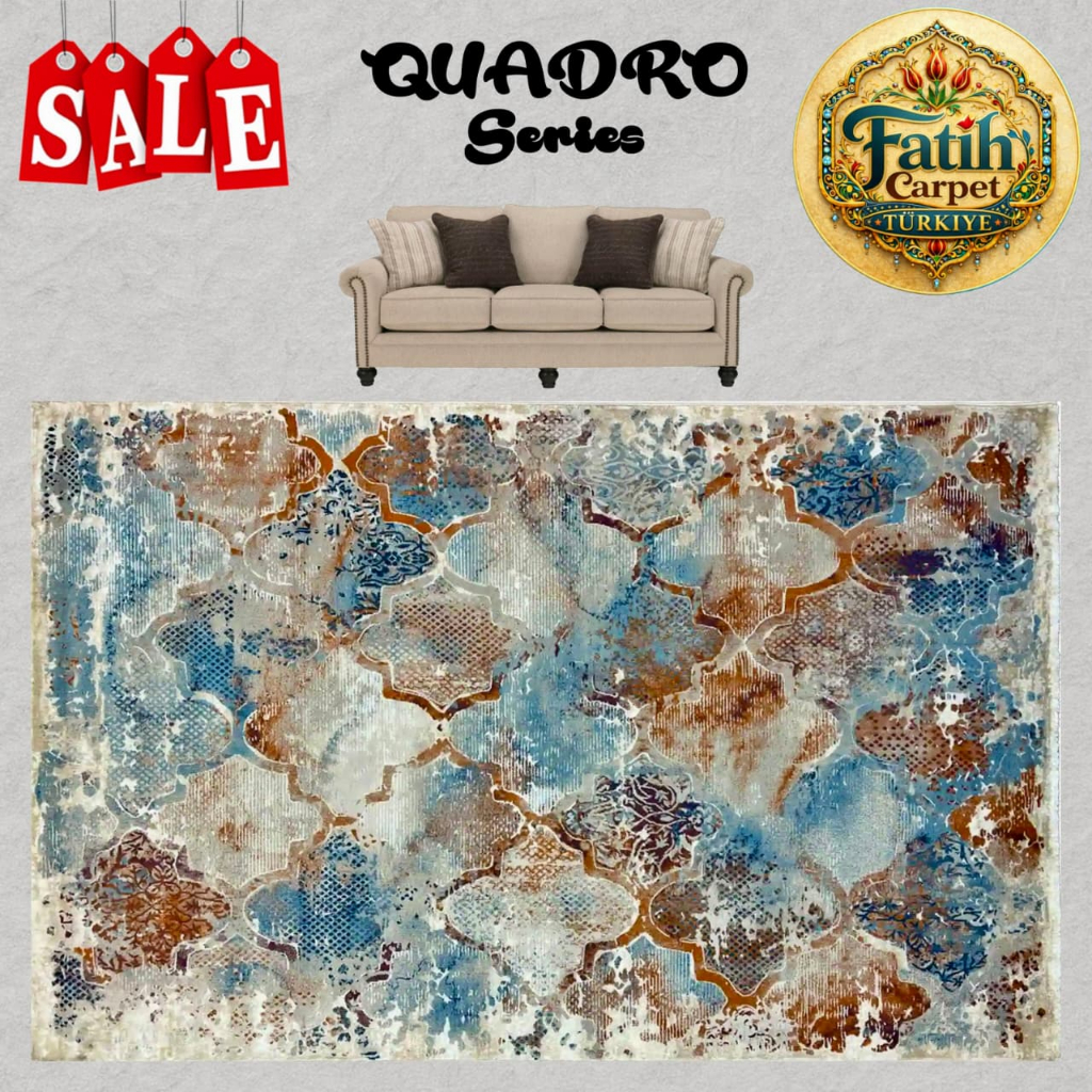 Karpet Minimalis impor Turki merek Quadro- 7901A D Grey Hb Cream
