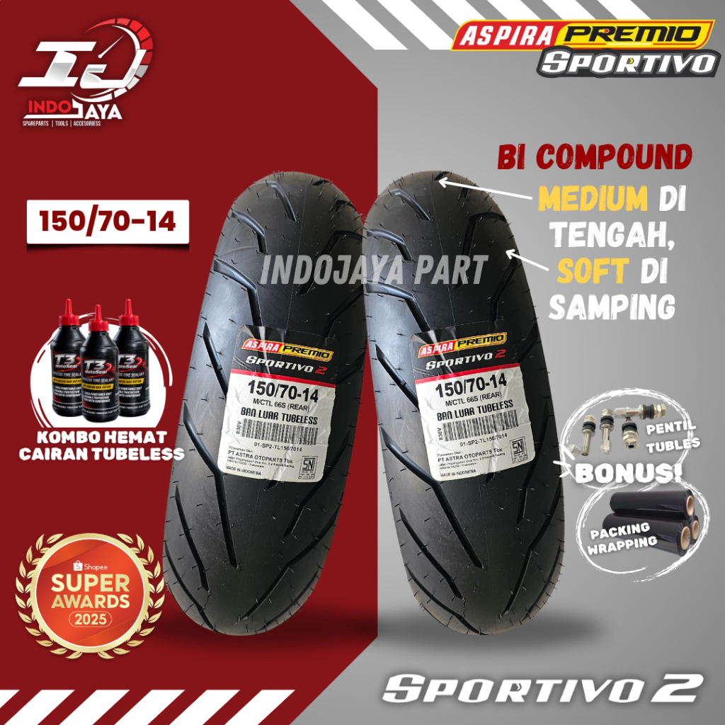 [PRODUK BARU] BAN LUAR ASPIRA PREMIO SPORTIVO 2 ( 150/70-14 ) BAN LUAR TUBELESS PREMIO / BAN DEPAN B
