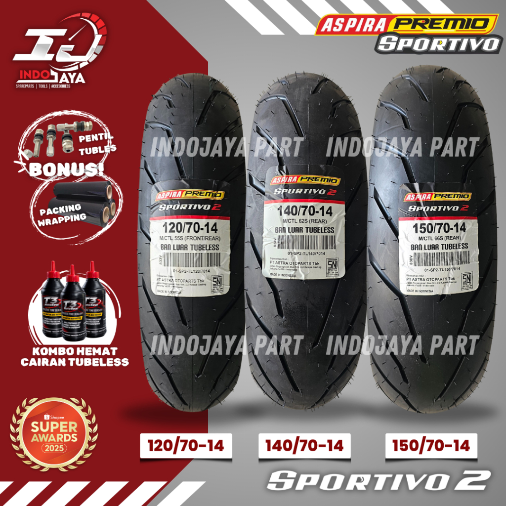 [PRODUK BARU] BAN LUAR ASPIRA PREMIO SPORTIVO 2 ( 120/70-14 - 140/70-14 - 150/70-14 ) BAN LUAR TUBEL