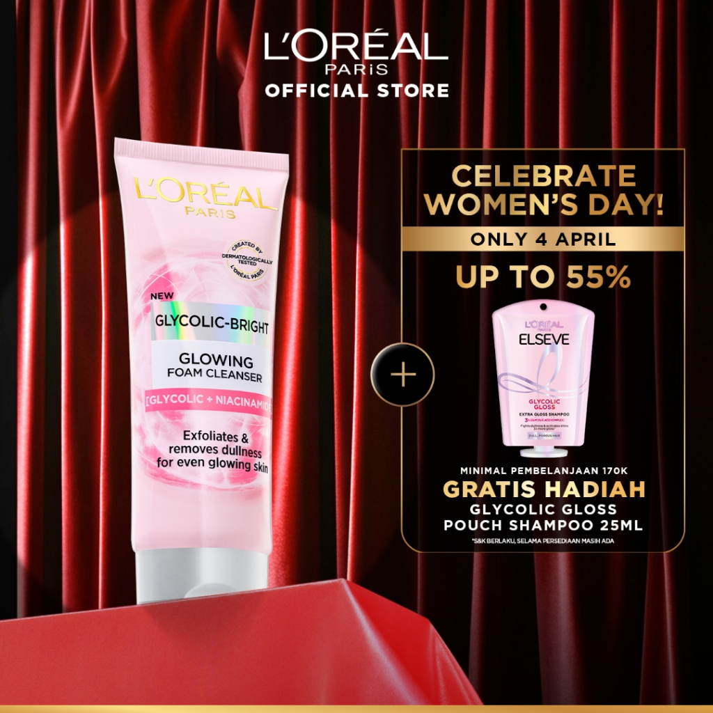 L'Oreal Paris Glycolic Bright Daily Cleanser Foam - 50/100ml Skin Facial Wash Loreal Glyco Acid AHA 