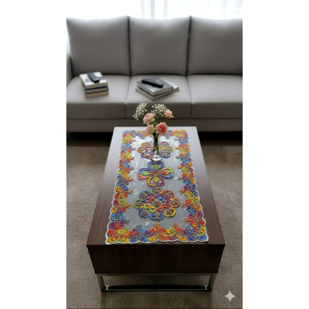 TAPLAK TAMU ORGANDI BORDIR BENANG TIMBUL SULAM 40x90 CM
