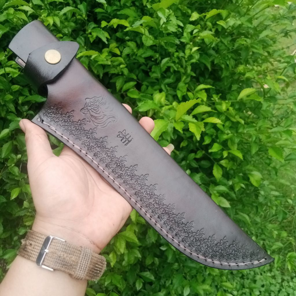 sarung pisau kulit asli impor 9 inch 22.5 cm bilah lurus