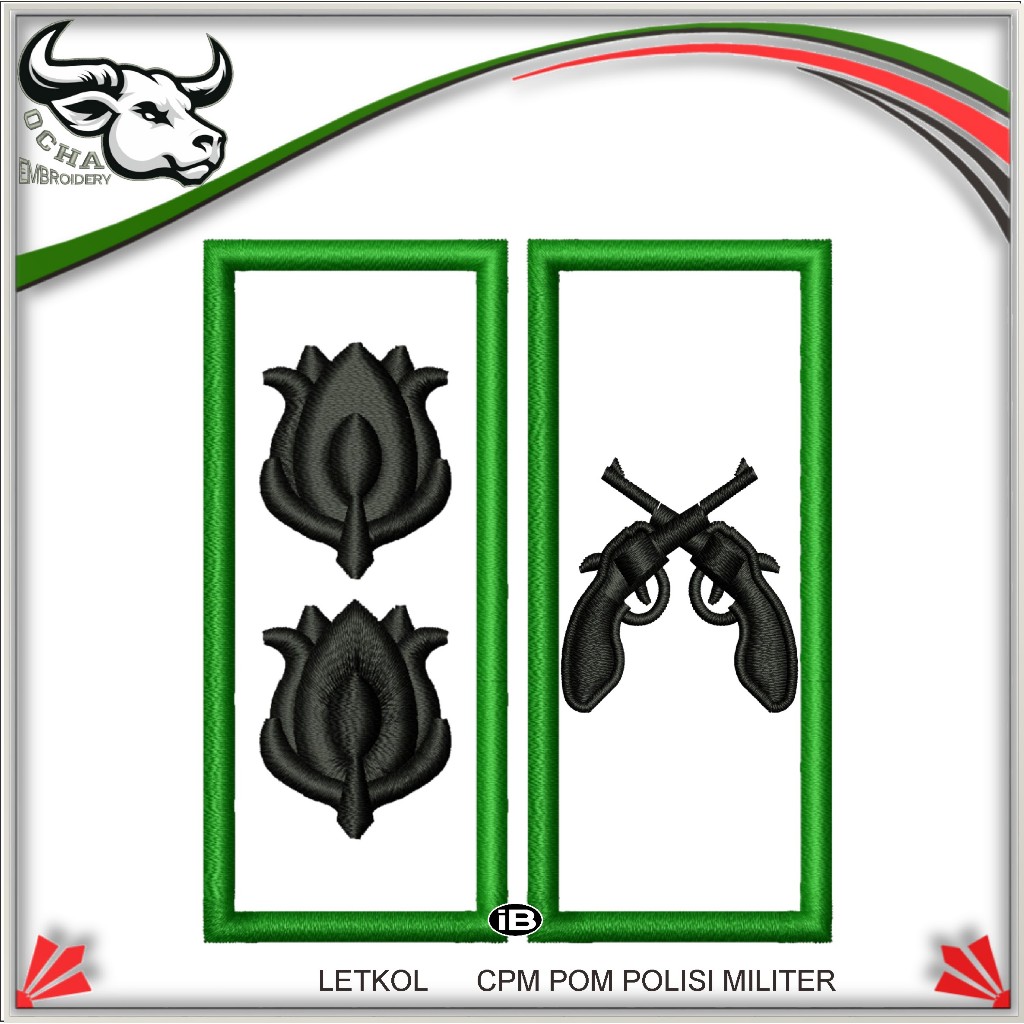 PANGKAT LETKOL CPM POM POLISI MILITER BREVET ATRIBUT BORDIR TNI EMBROIDERY / PERKERAS KAIN & MIKA OC
