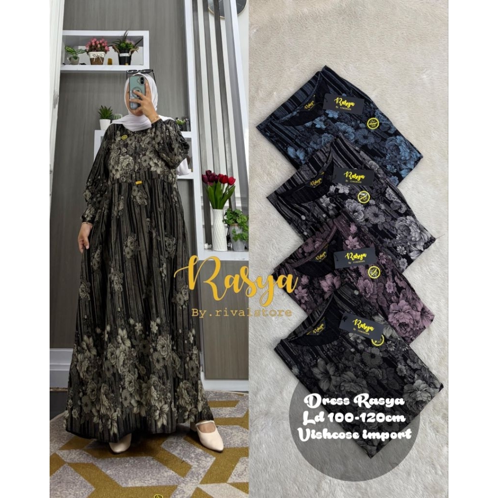 MIDI DRESS RAYON TWILL ARMANY MOTIF IMPORT BUNGA BUNGA RASYA