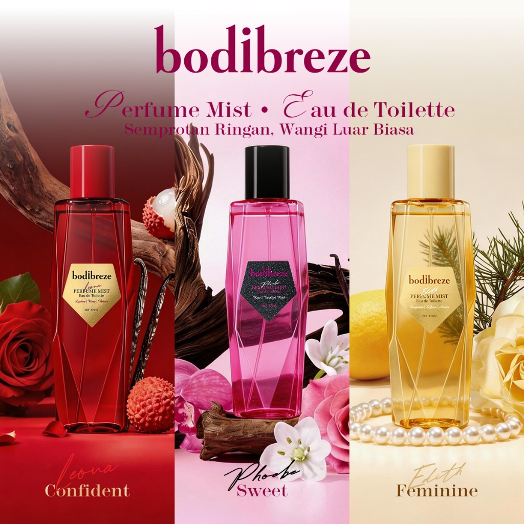 [SALE] Bodibreze 6 Varian Perfume Mist 170ml | LEONA - floral leci-mawar PHOEBE - floral segar prali
