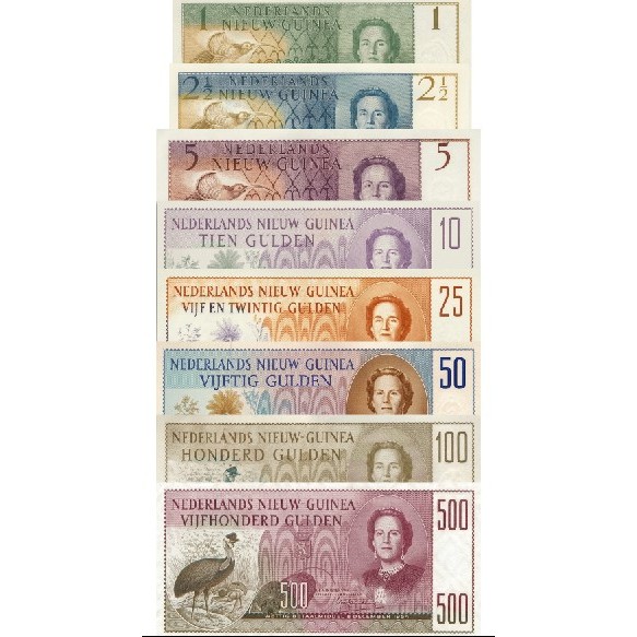 Set 8 Lembar Gulden Neuw Guinea 1 sampai 500 Souvenir Replika Repro