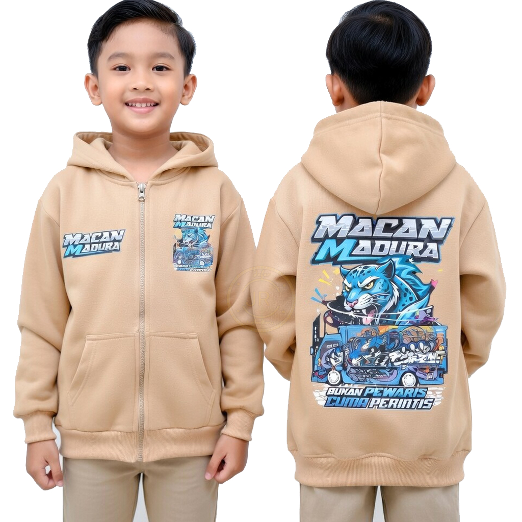 Jaket Zipper Anak Wahyu Abadi – Hoodie Anak Sablon Bismania Macan Madura Truk Bus Keren