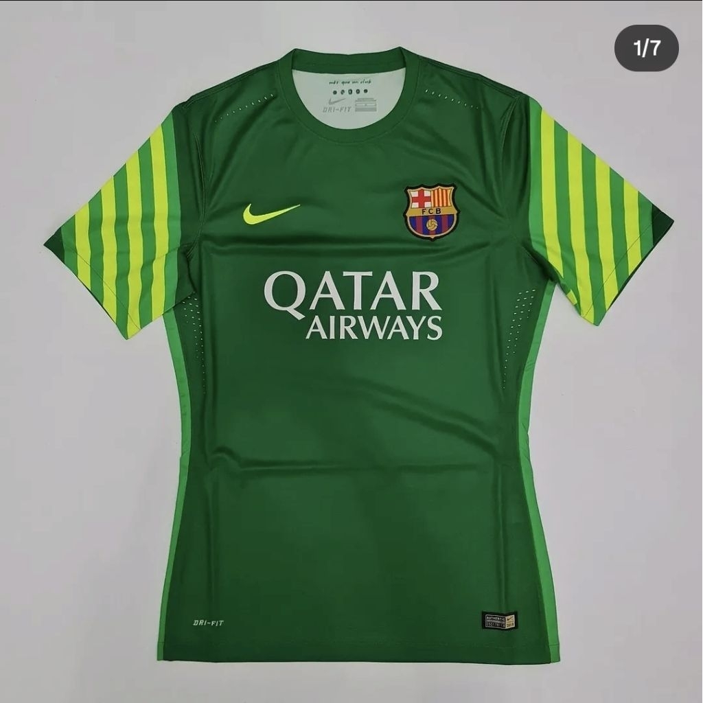 FCB FC BARCELONA 2015/16 MATCH GOALKEEPER MEN'S DRI FIT FOOTBALL AUTHENTIC PLAYER ISSUE SHORT SLEEVE