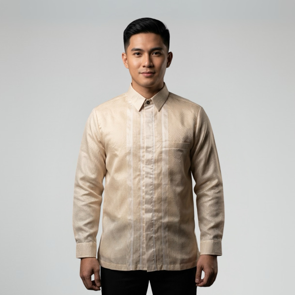 WOVNARA Tenun Premium Larasati - Kemeja Tenun Songket Baron Pria Lengan Panjang