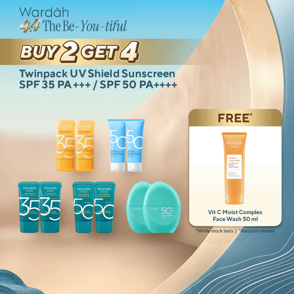 [BUY 2 GET 3 Free Face Wash Vitamin C] TWINPACK Wardah UV Shield Airy Smooth Acne Calming Aqua Tone 