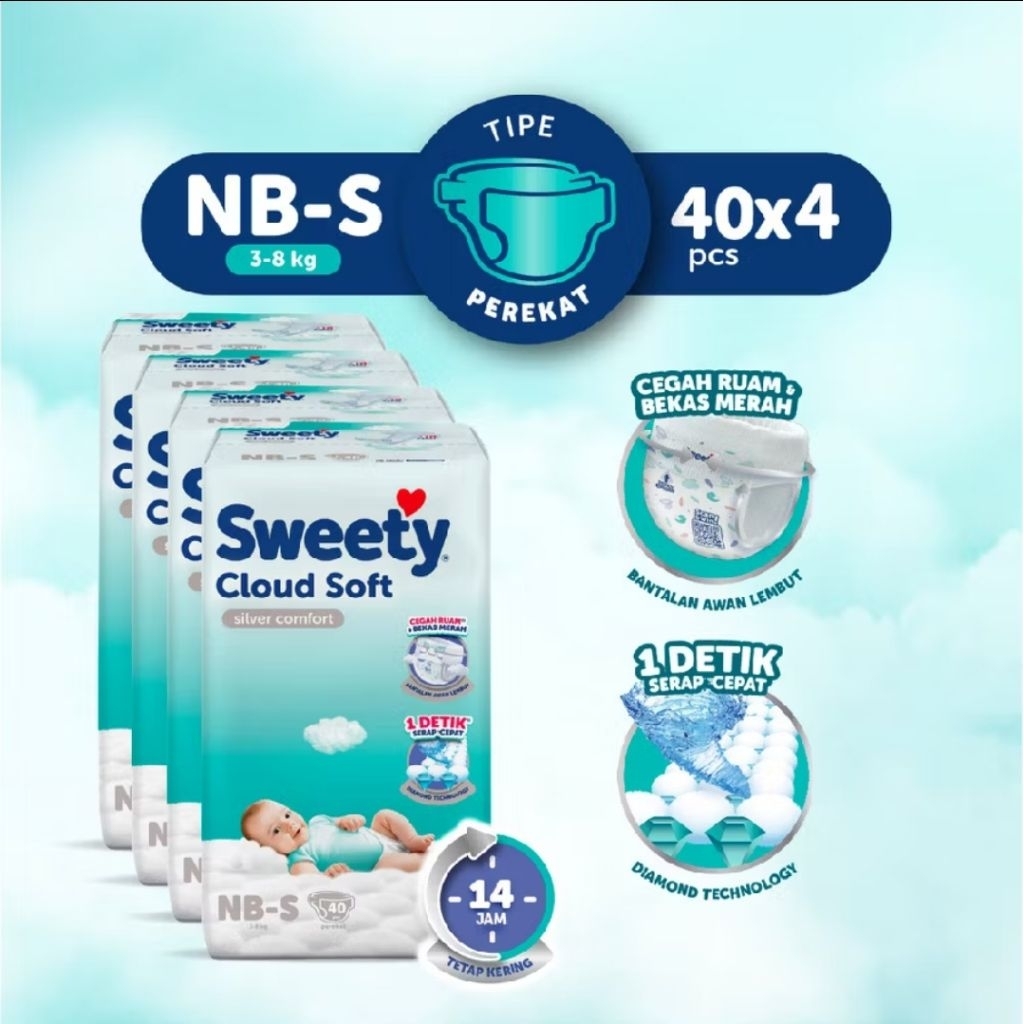 Sweety Silver Perekat Nbs40 x 4 [Paket 4BAL] Popok Celana