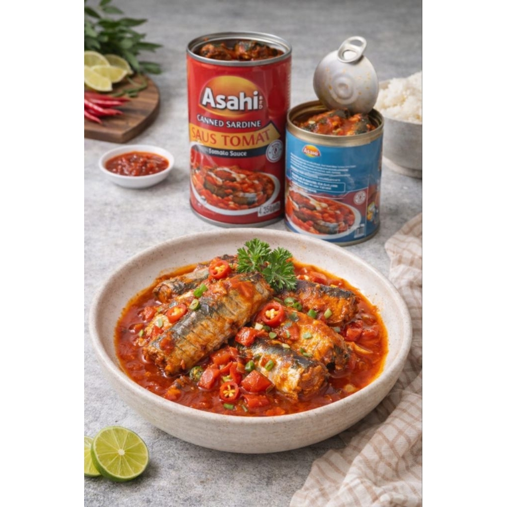 (1 Dus Isi 12 Pcs) Sarden Asahi Bunded Beli 1 Gratis 1 (Sarden 425 Gram Gratis Sarden 155 Gram)