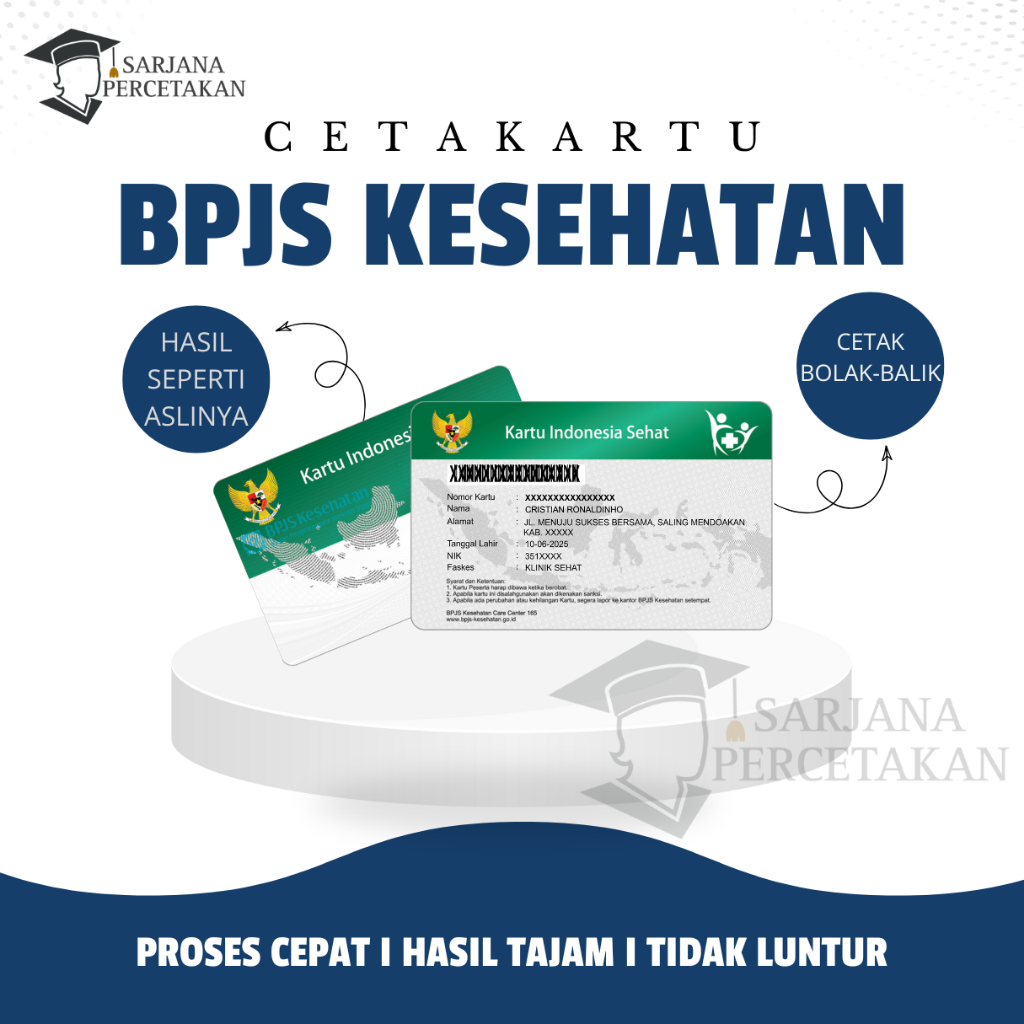 Jasa cetak kartu bpjs kesehatan pribadi tahan air satu hari jadi