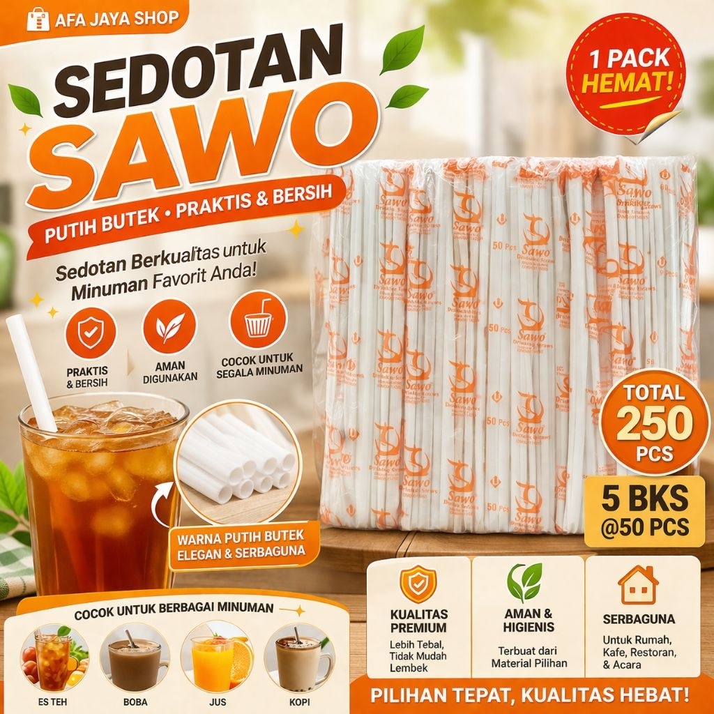 Sedotan Sawo Putih Butek Drinking Straw 1 Pack Isi 5 Bungkus @50 Pcs