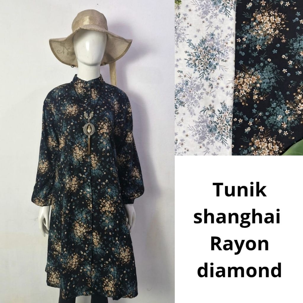 Tunik Kemeja Katun Rayon Diamond Full motif Bunga Keren#777