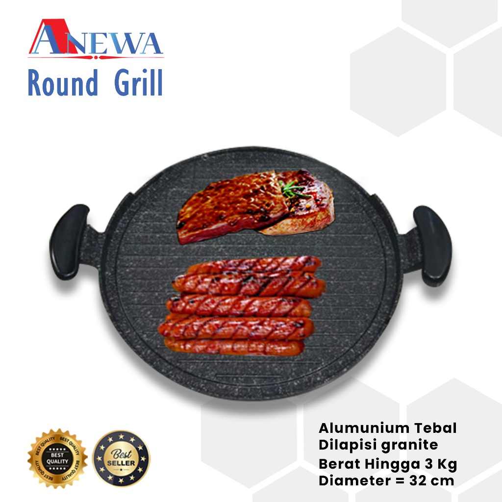 ANEWA Grill Pan Bulat Marble 32cm Anti Kolesterol Rendah Minyak Mudah Menghantarkan Panas Round Mult
