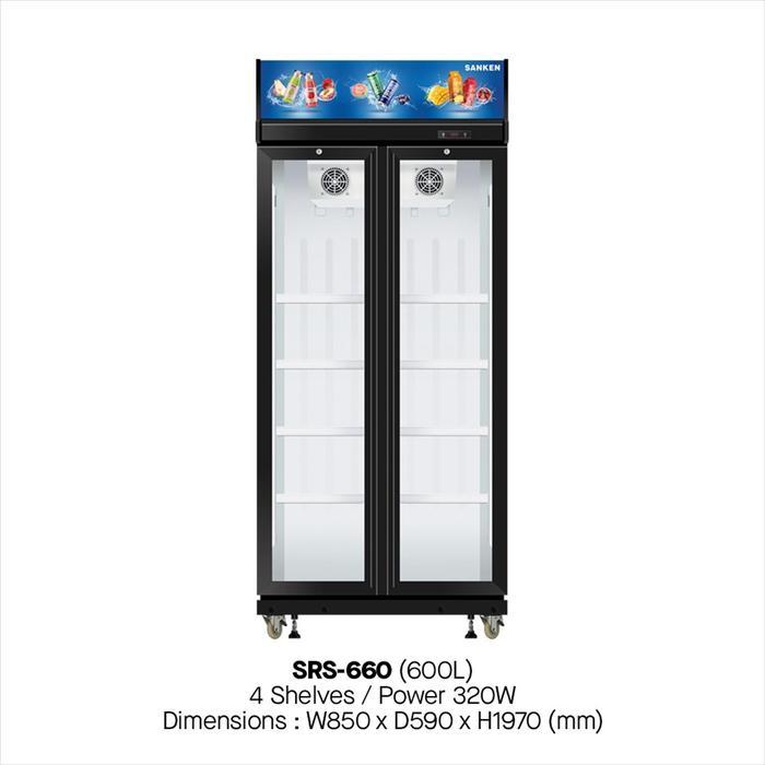 Sanken SRS-660 Showcase 2 Pintu 600L Inverter | Kulkas Display Minuman Low Watt