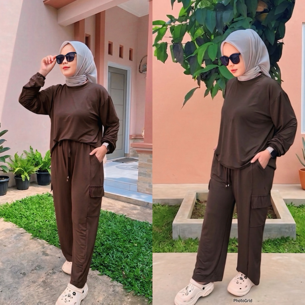 SETELAN CARGO PANTS WANITA KOREAN STYLE OVERSIZE || DAILY CARGO OLAHRAGA