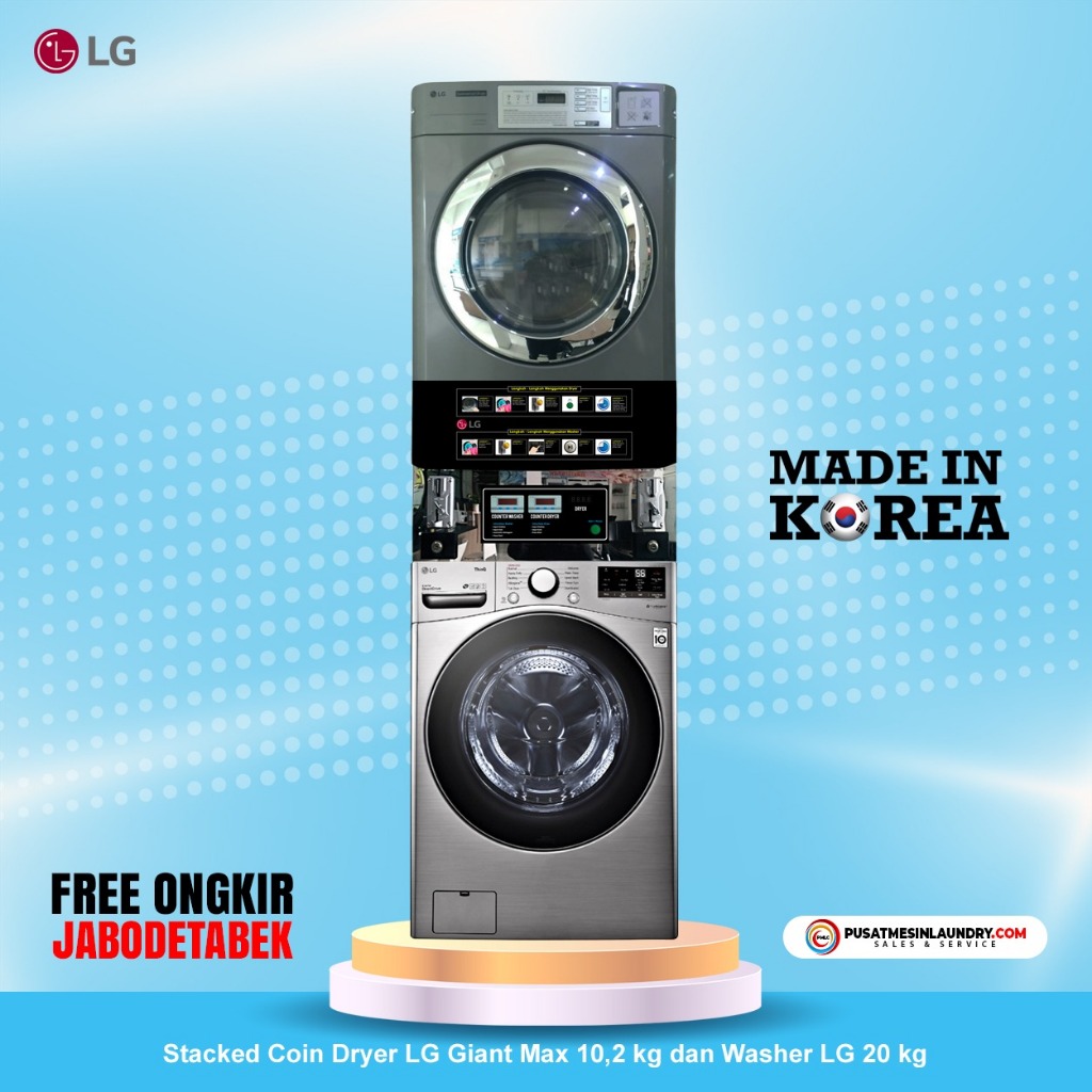 LG Mix Stack Coin Mesin Cuci 20kg & Mesin Pengering Listrik 10,2kg LGMX20