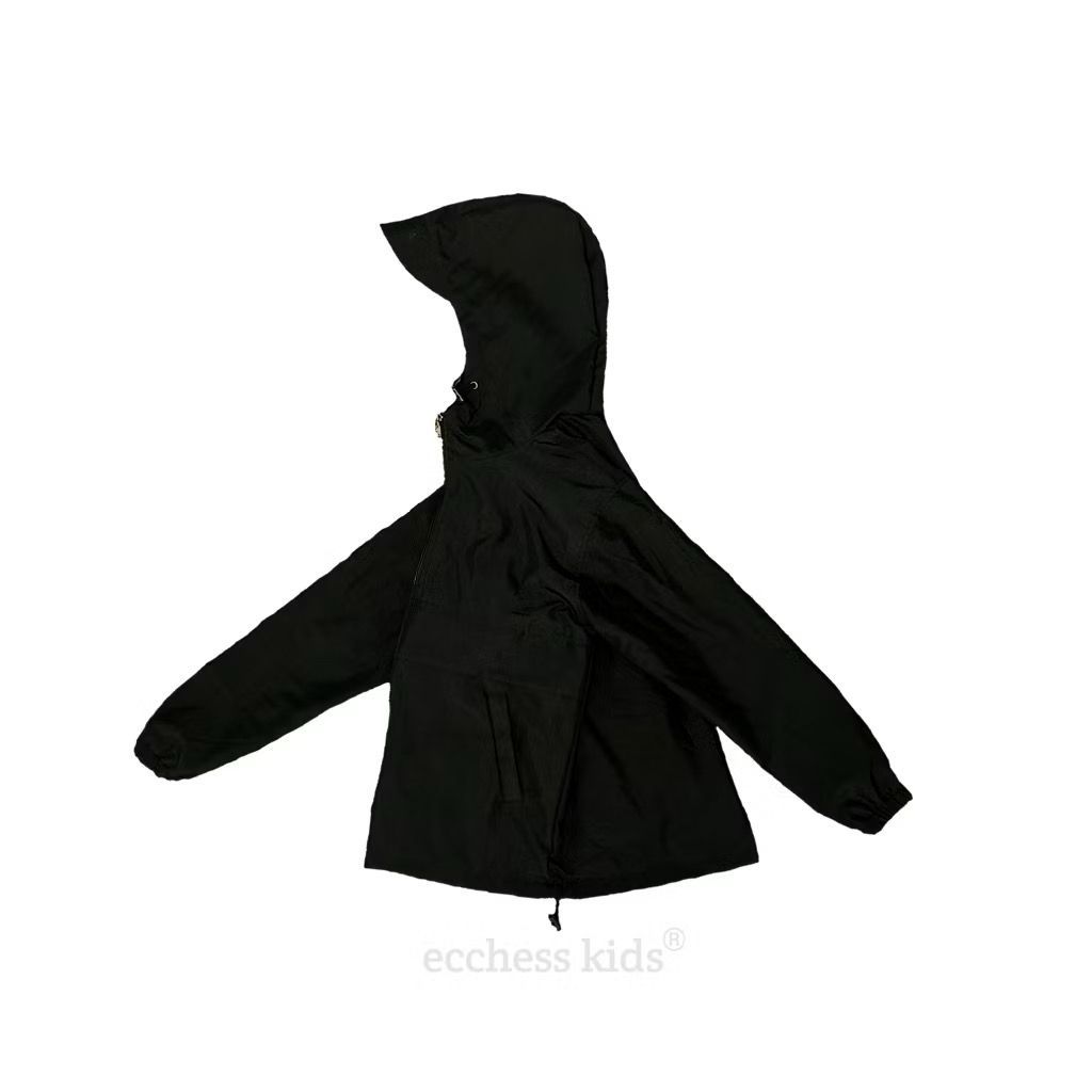 Jaket Anak Cagoule Gropcore Polos Waterproof Hitam Usia 5-13 Tahun Pria Wanita