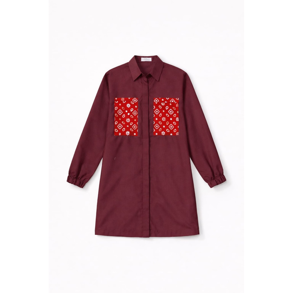 Atasan Batik Wanita Kombinasi Polos Merah
