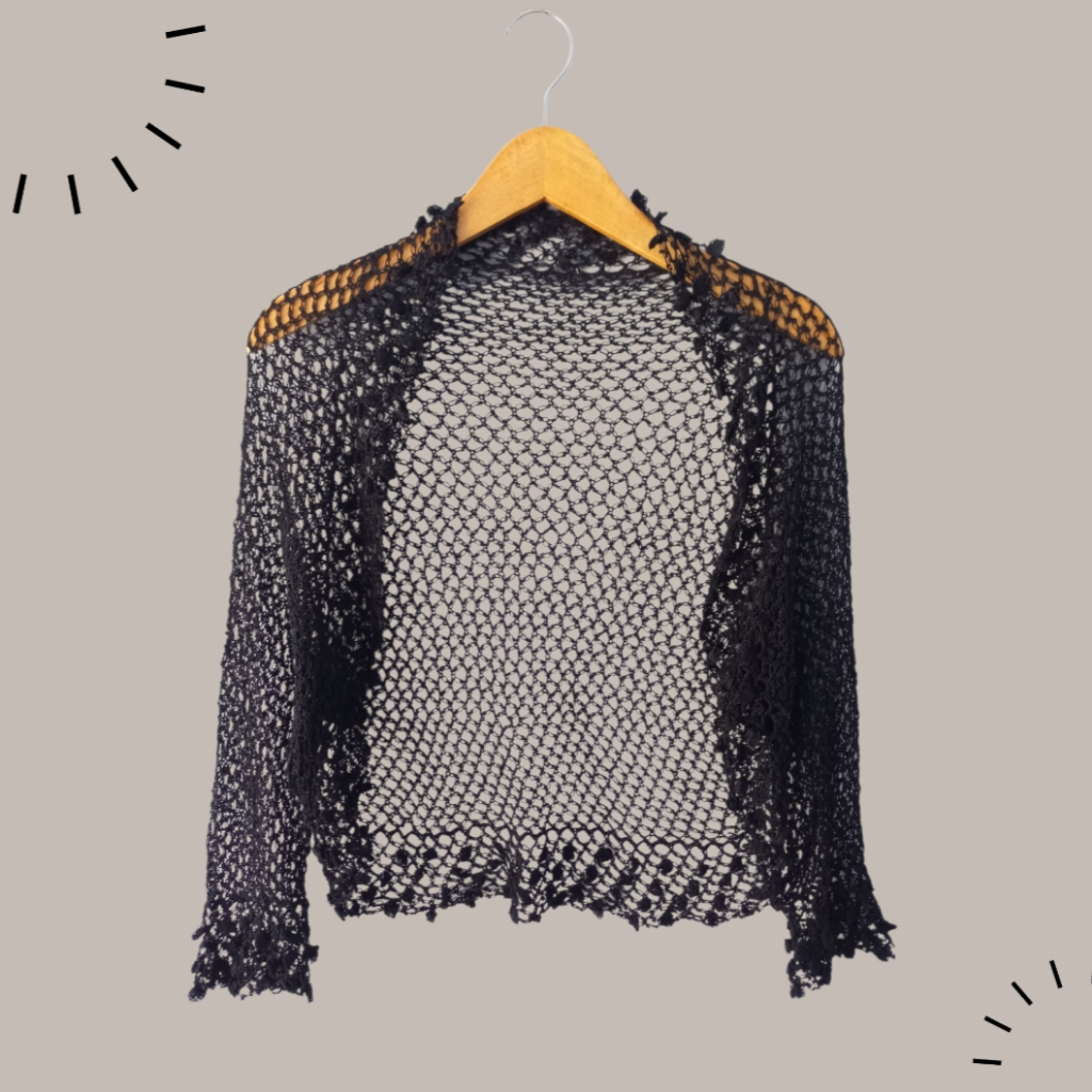 Outer Crochet Jaring-Jaring Hitam Lengan Panjang