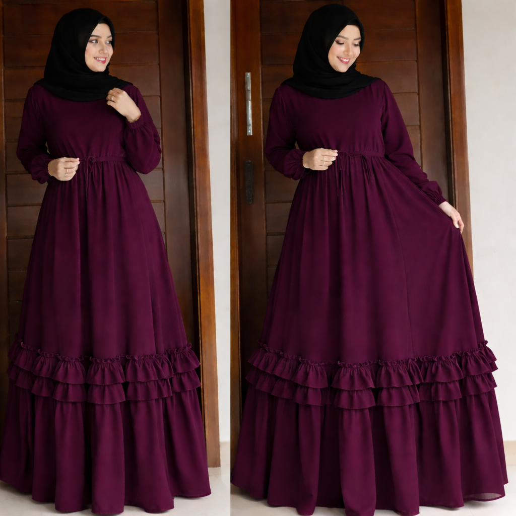 Gamis Ceruty Babydoll Polos Full Furing LD 110 cm /Andara Maxy gamisnpolos Ceruty Premium/Pakaian wa