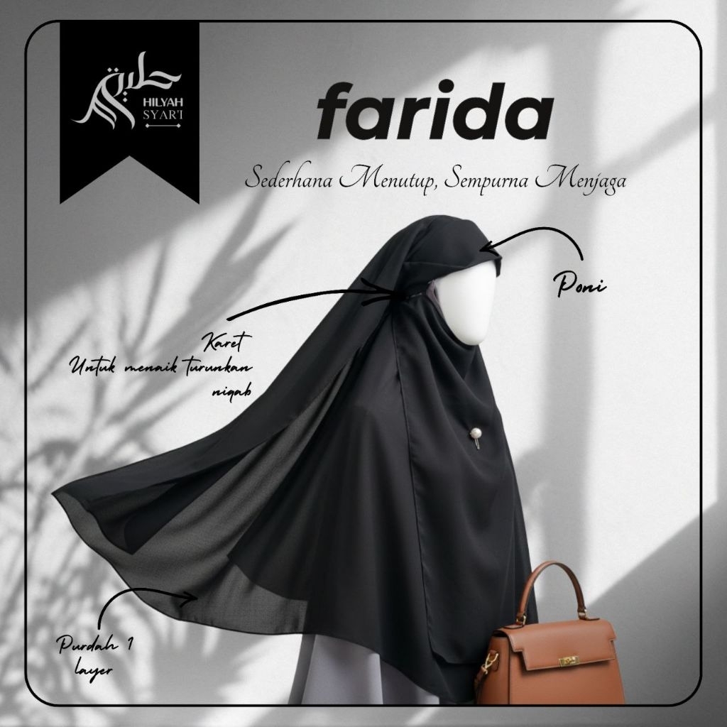 Niqab Long Yaman Karet Poni/Non Poni Purdah 1 layer/ 2 layer | Farida Niqab