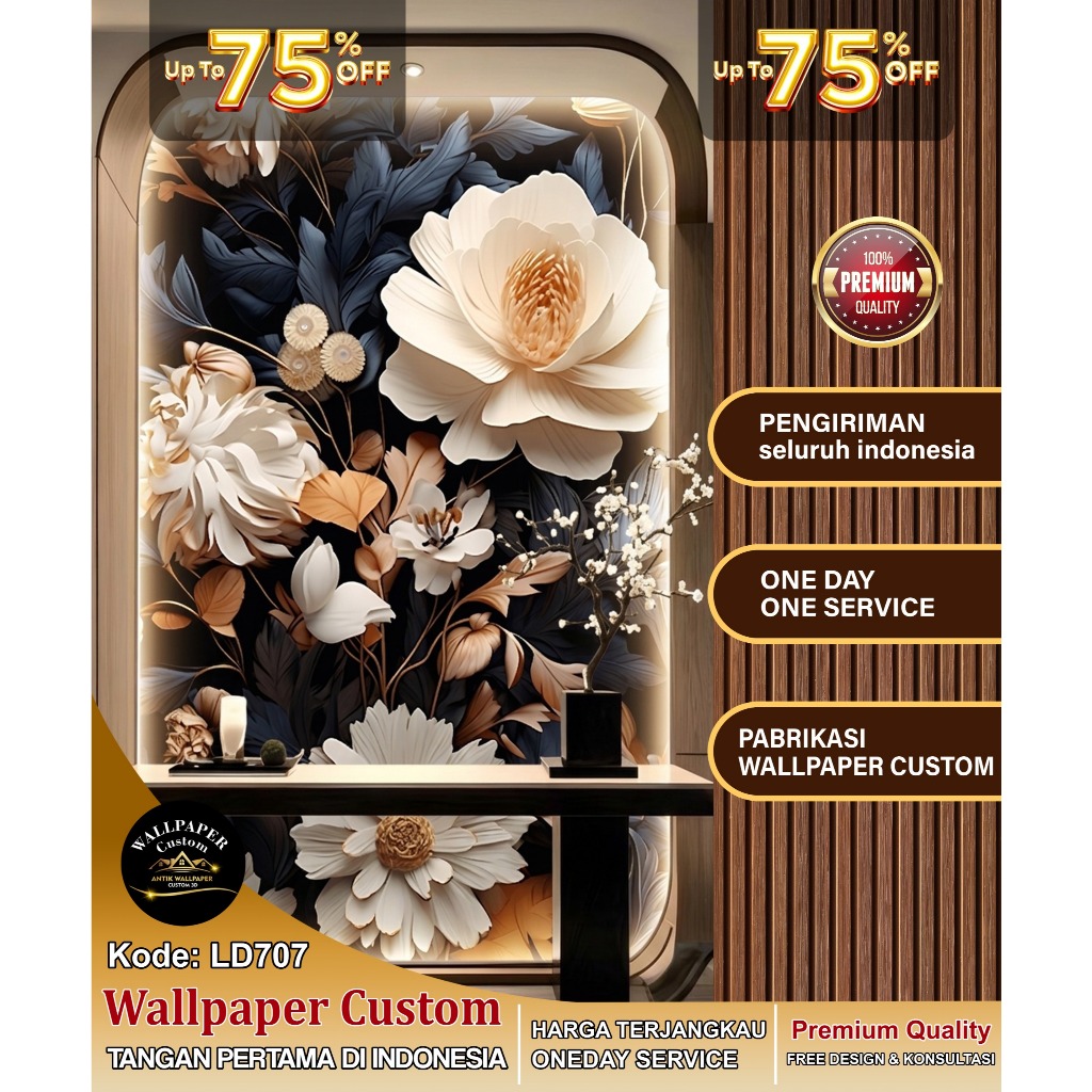 Wallpaper Custom & Wallstiker Custom Tema Flowers 3D | Wallpaper Custom 3D | Wallpaper Ruang Tamu