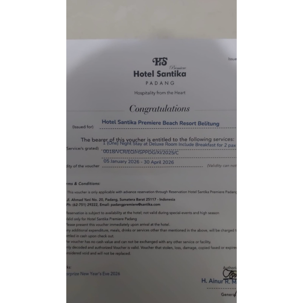 Voucher Hotel Santika Padang