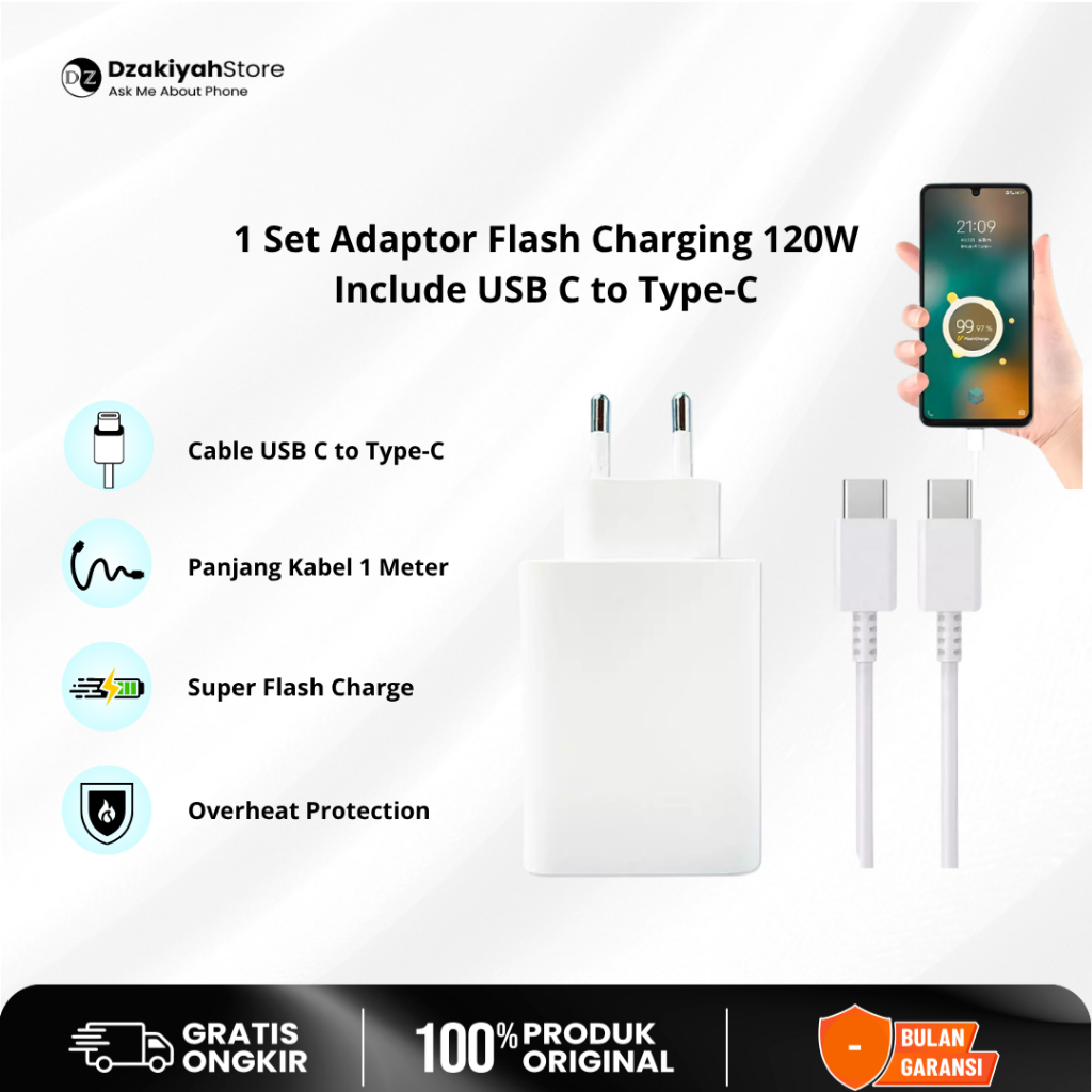 Adaptor Fullset Cable Vivo C to C  Flash Charging 120w / 200w Charger Set