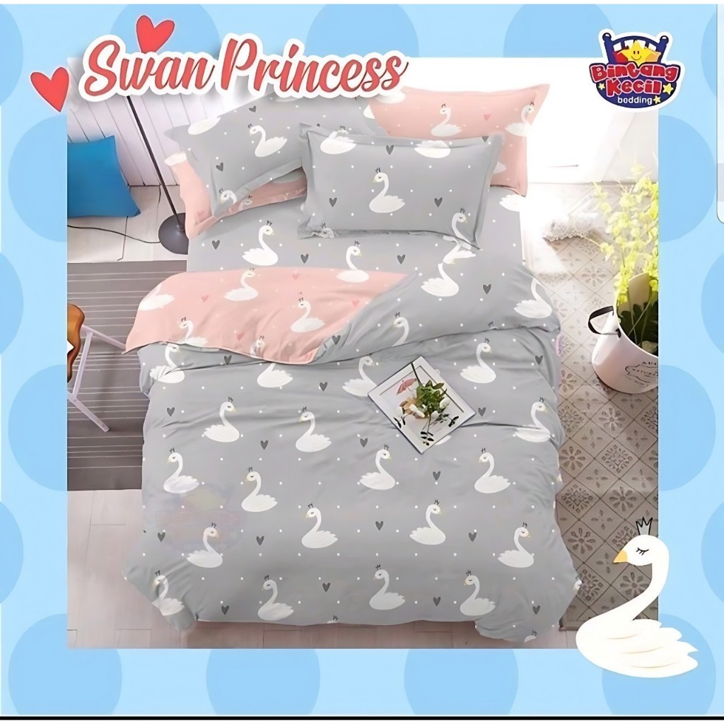 Bedcover Set Katun Star Motif Swan Princess