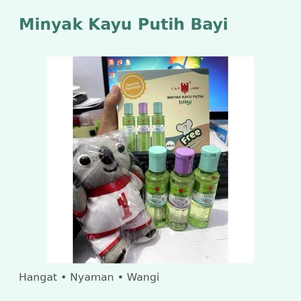 paket 3pcs minyak kayu putih bayi 60ml free boneka koala